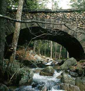 View of a cobble stone bridge on carriage path, Acadia National Park, Mount Desert Island, Maine